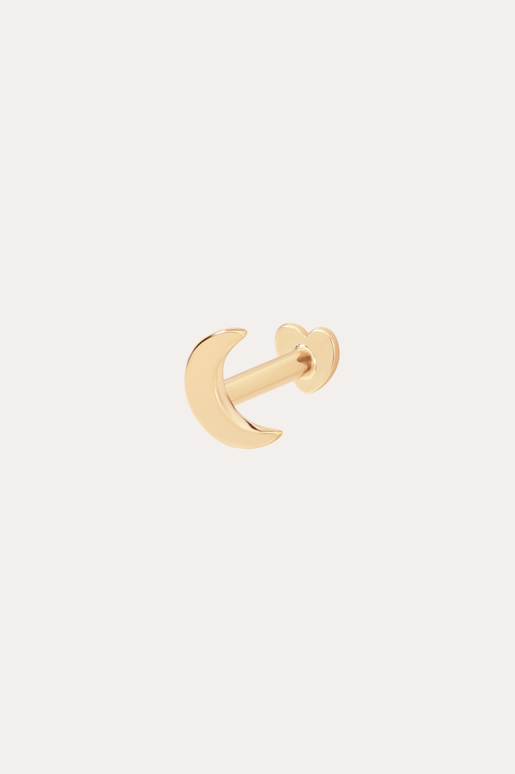 The 14K Solid Yellow Gold Moon Flat Back Stud features a crescent moon design in 14K yellow gold, displayed against a plain light background—an elegant and timeless ear jewelry piece.