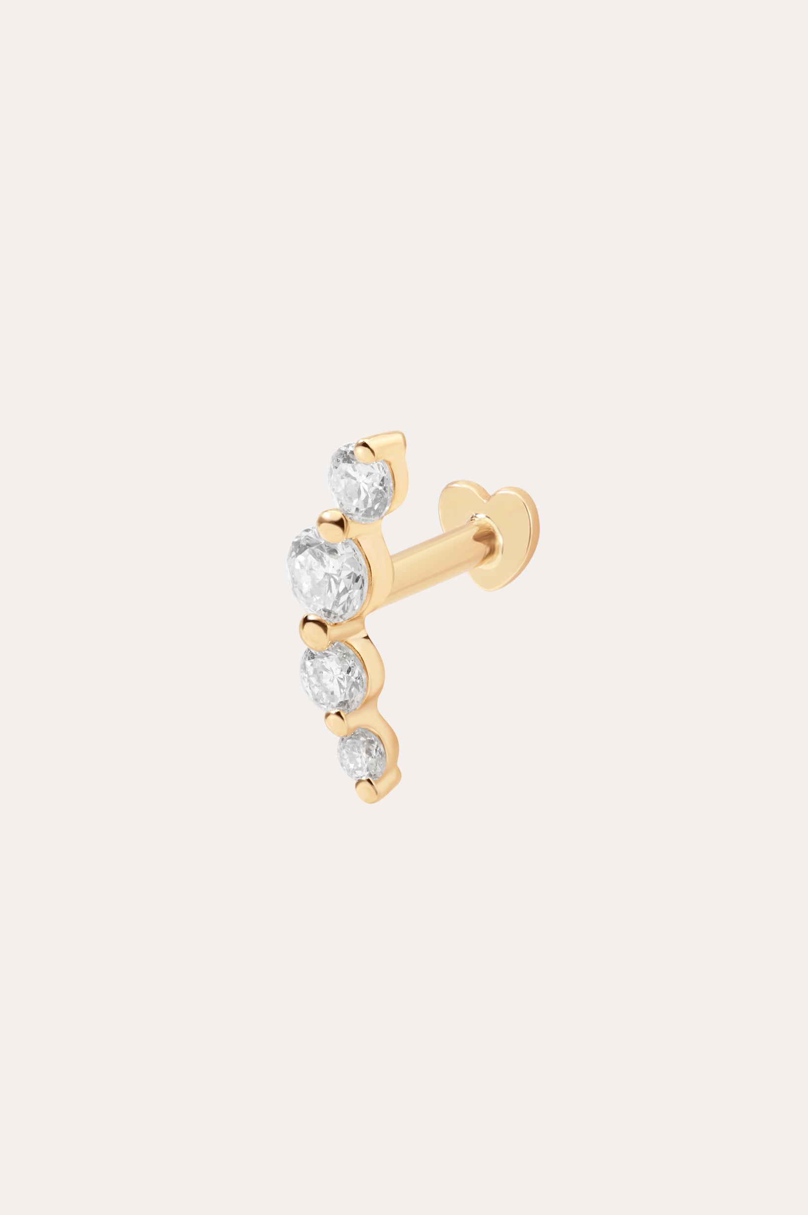 The 14K Solid Yellow Gold Lab-grown Diamond Curved Flat Back Stud features five graduated round lab-grown diamonds in a graceful line, set in 14K yellow gold.