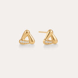 A pair of Colette Droop Link Studs in Gold, designed in a rounded triangular shape with three small diamonds set along one side, displayed on a plain light background.