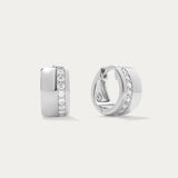 Juni Pavé Chunky Hoop Earrings in Silver: Sterling silver hoops with a vertical row of sparkling diamonds, shown against a plain white background.