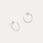 Reneé Triangle Linear Hoop Stud Earrings in Silver feature small textured triangles at the ends of sleek hoops, shown on a plain light background.