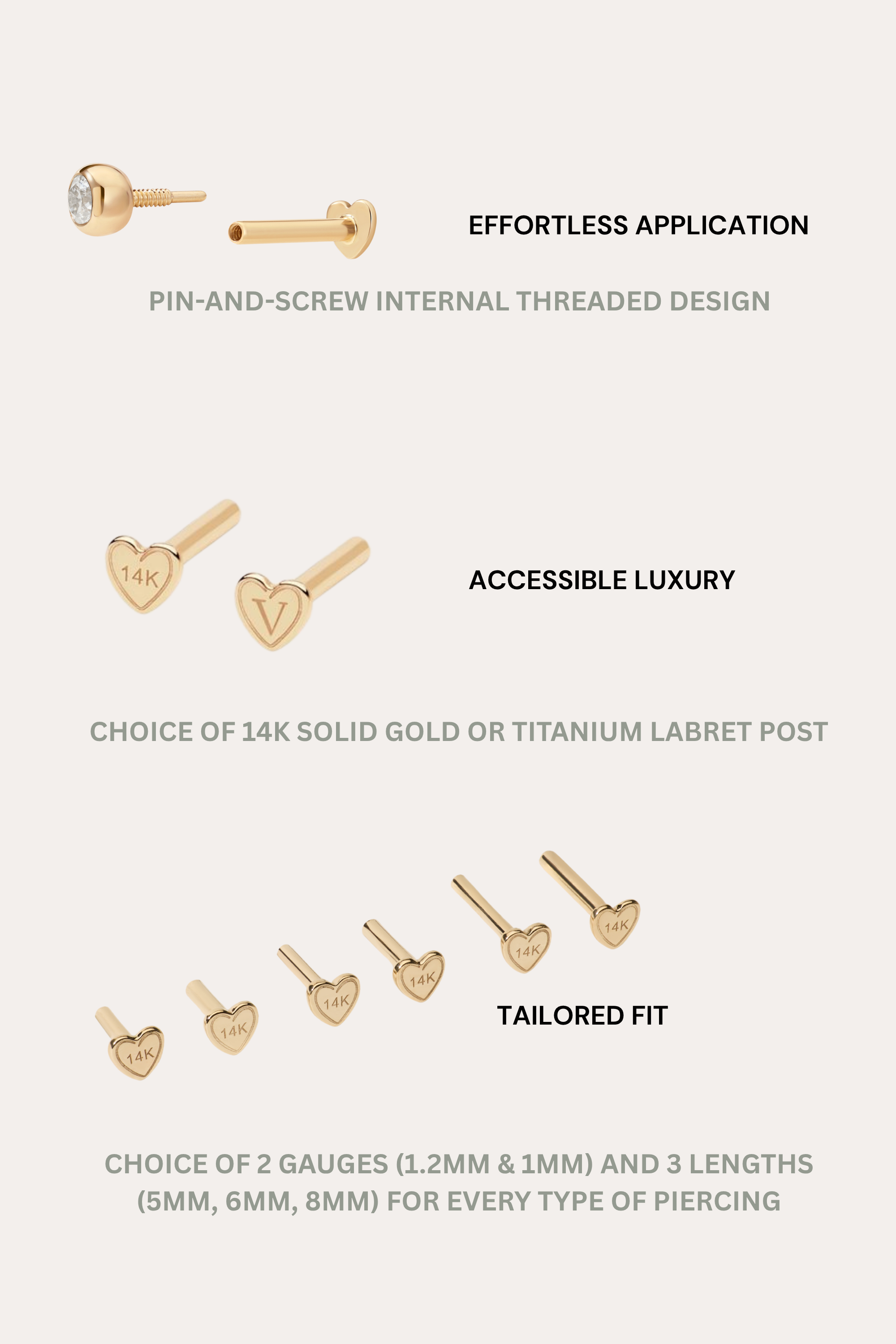 The 14K Solid Yellow Gold Four Point Star Flat Back Stud offers a secure pin-and-screw design for easy wear. Available in various sizes and gauges, its the perfect piercing jewelry to suit your style and fit.