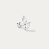 The Flora Barbell Stud in Silver showcases two marquise cubic zirconia gems in a V-shape design, displayed on a white background.