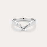 The Veda Plain Chevron Ring in Silver features a minimalist, V-shaped sterling silver design, showcased against a simple light background.