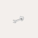 A 14K solid white gold lab-grown diamond prong set flat back stud earring (1.5mm) is shown with a clear round gemstone on a plain white background.