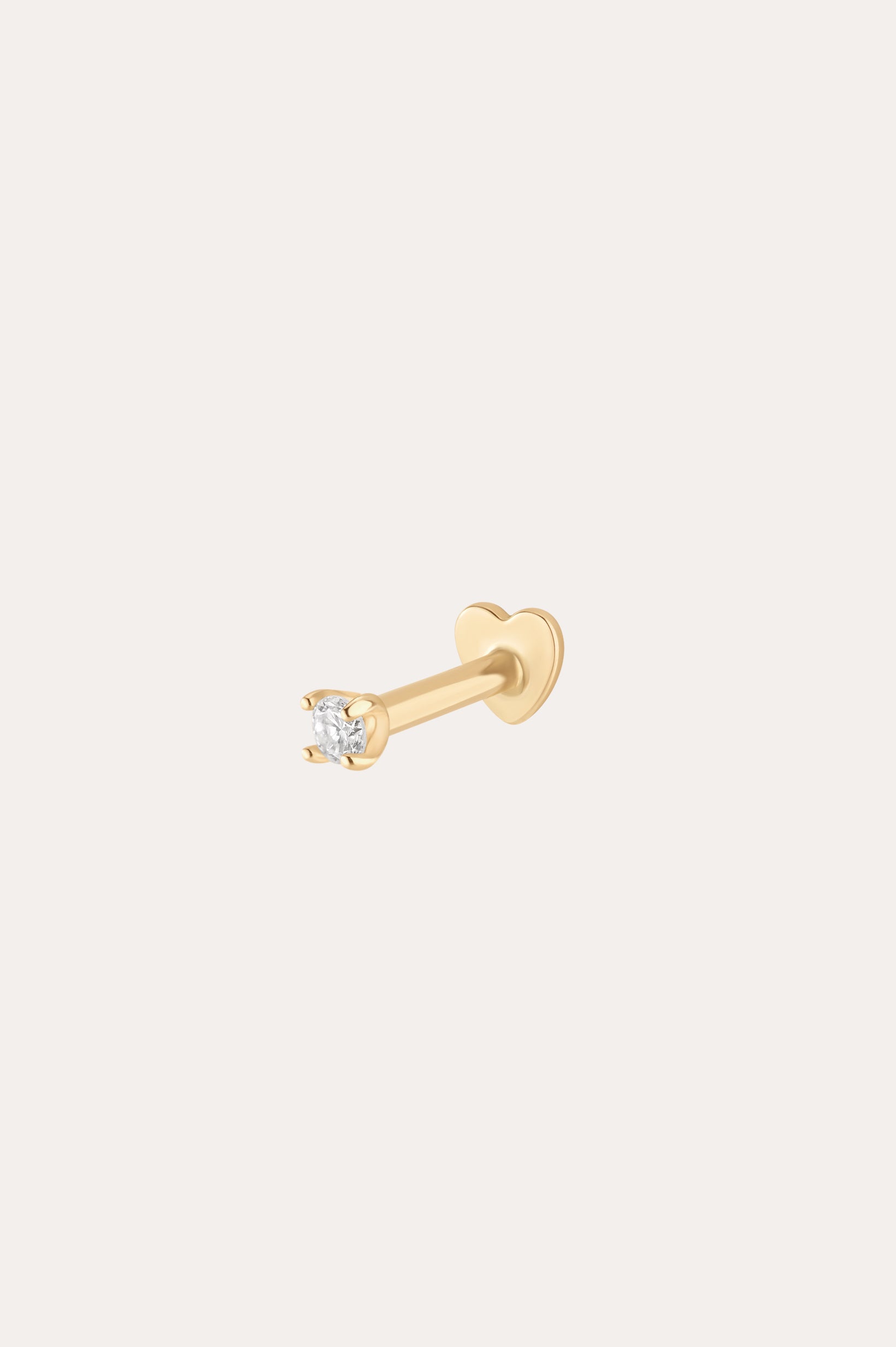A 14K solid yellow gold flat back stud featuring a 1.5mm lab-grown diamond in a prong setting, shown against a plain light background.