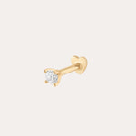 A single 14K Yellow Gold lab-grown diamond prong set flat back stud earring (2mm) is shown on a plain light background.
