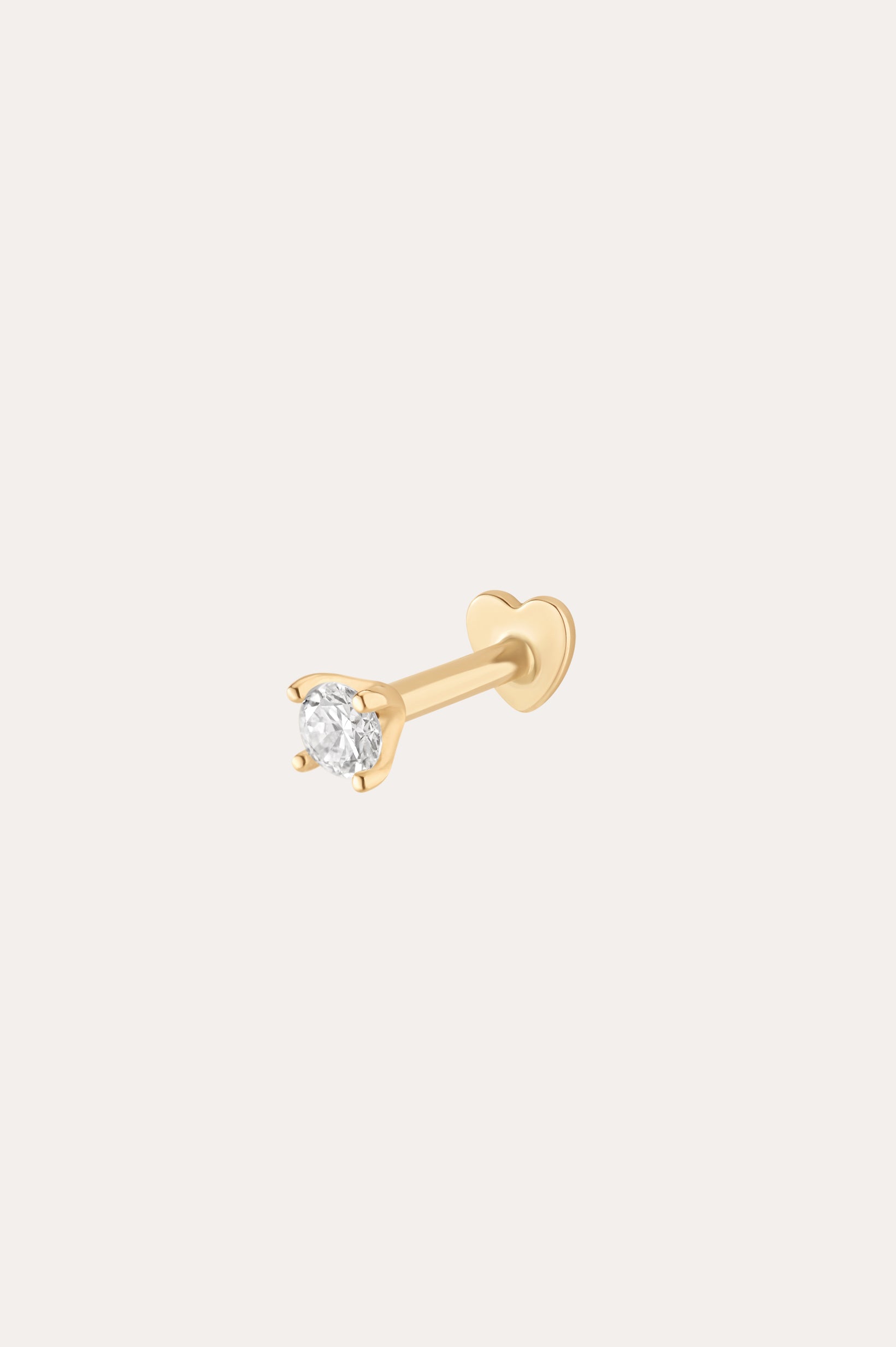 A single 14K Yellow Gold lab-grown diamond prong set flat back stud earring (2mm) is shown on a plain light background.