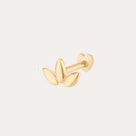 The 14K Solid Yellow Gold Lotus Flat Back Stud is a minimalist earring featuring three overlapping petals, a simple bar, and a heart-shaped backing—an elegant choice for piercing jewelry in classic 14K yellow gold.