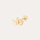 The 14K Solid Yellow Gold Lotus Flat Back Stud is a minimalist earring featuring three overlapping petals, a simple bar, and a heart-shaped backing—an elegant choice for piercing jewelry in classic 14K yellow gold.