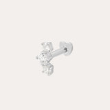 A 14K white gold curved trio flat back stud earring featuring lab-grown diamonds arranged in a small cluster, set against a plain white background.