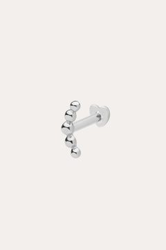 The 14K Solid White Gold Curved Ball Flat Back Stud features six shiny round beads in a curved line, shown on a plain white background—an elegant choice for body jewellery.