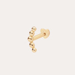 The 14K Solid Yellow Gold Curved Ball Flat Back Stud features six rounded beads in a curved line on a flat back post, ideal for ear stacks. Shown against a simple light background in classic 14K yellow gold color.
