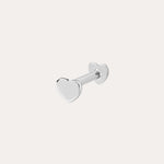 The 14K Solid White Gold Heart Flat Back Stud features a heart-shaped front and matching back, crafted in 14K white gold. Perfect as subtle body jewelry, its displayed on a plain white background.
