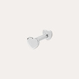 The 14K Solid White Gold Heart Flat Back Stud features a heart-shaped front and matching back, crafted in 14K white gold. Perfect as subtle body jewelry, its displayed on a plain white background.