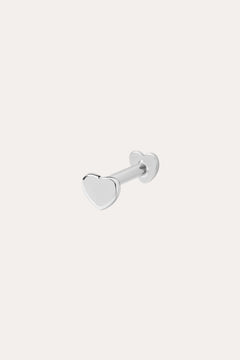 The 14K Solid White Gold Heart Flat Back Stud features a heart-shaped front and matching back, crafted in 14K white gold. Perfect as subtle body jewelry, its displayed on a plain white background.
