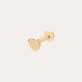 The 14K Solid Yellow Gold Heart Flat Back Stud features a heart-shaped front with matching backing, crafted from solid gold and displayed on a simple light background—ideal for those who love elegant body jewelry.
