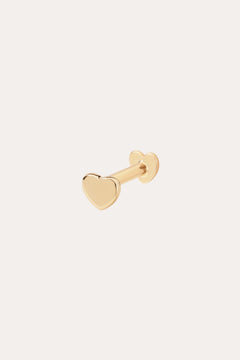 The 14K Solid Yellow Gold Heart Flat Back Stud features a heart-shaped front with matching backing, crafted from solid gold and displayed on a simple light background—ideal for those who love elegant body jewelry.