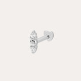 The 14K Solid White Gold Greta Lab-grown Diamond Flat Back Stud features three round lab-grown diamonds clustered at the front and is shown against a simple light background.