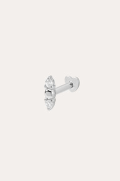 The 14K Solid White Gold Greta Lab-grown Diamond Flat Back Stud features three round lab-grown diamonds clustered at the front and is shown against a simple light background.