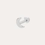 The 14K Solid White Gold Moon Flat Back Stud, in 14K white gold and crescent moon shape, is shown on a plain white background. Ideal as a stackable earring for a subtle celestial look.