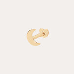 The 14K Solid Yellow Gold Moon Flat Back Stud features a crescent moon design in 14K yellow gold, displayed against a plain light background—an elegant and timeless ear jewelry piece.