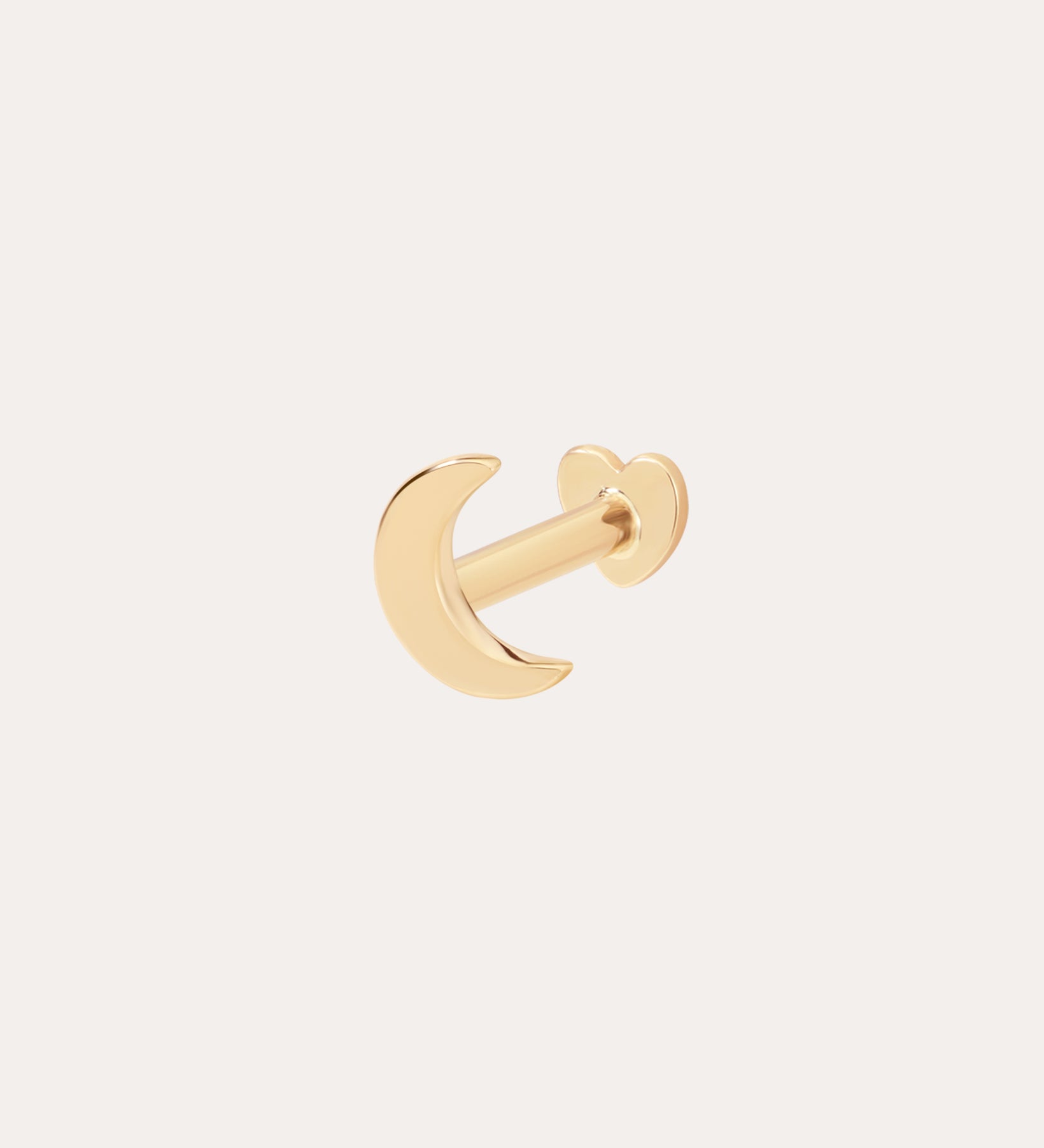 The 14K Solid Yellow Gold Moon Flat Back Stud features a crescent moon design in 14K yellow gold, displayed against a plain light background—an elegant and timeless ear jewelry piece.
