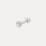 The 14K Solid White Gold Bezel Set Lab-grown Diamond Flat Back Stud features a round, clear lab-grown diamond in a bezel setting, shown against a plain white background.