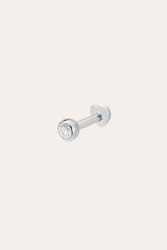 The 14K Solid White Gold Bezel Set Lab-grown Diamond Flat Back Stud features a round, clear lab-grown diamond in a bezel setting, shown against a plain white background.