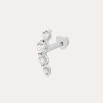 A 14K solid white gold lab-grown diamond curved flat back stud, featuring five graduated round clear diamonds in a curved line, shown on a plain white background.