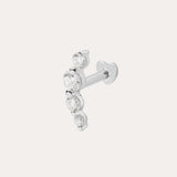 A 14K solid white gold lab-grown diamond curved flat back stud, featuring five graduated round clear diamonds in a curved line, shown on a plain white background.