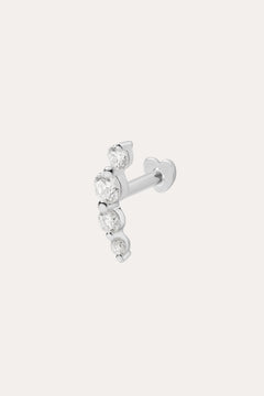 A 14K solid white gold lab-grown diamond curved flat back stud, featuring five graduated round clear diamonds in a curved line, shown on a plain white background.