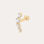 The 14K Solid Yellow Gold Lab-grown Diamond Curved Flat Back Stud features five graduated round lab-grown diamonds in a graceful line, set in 14K yellow gold.