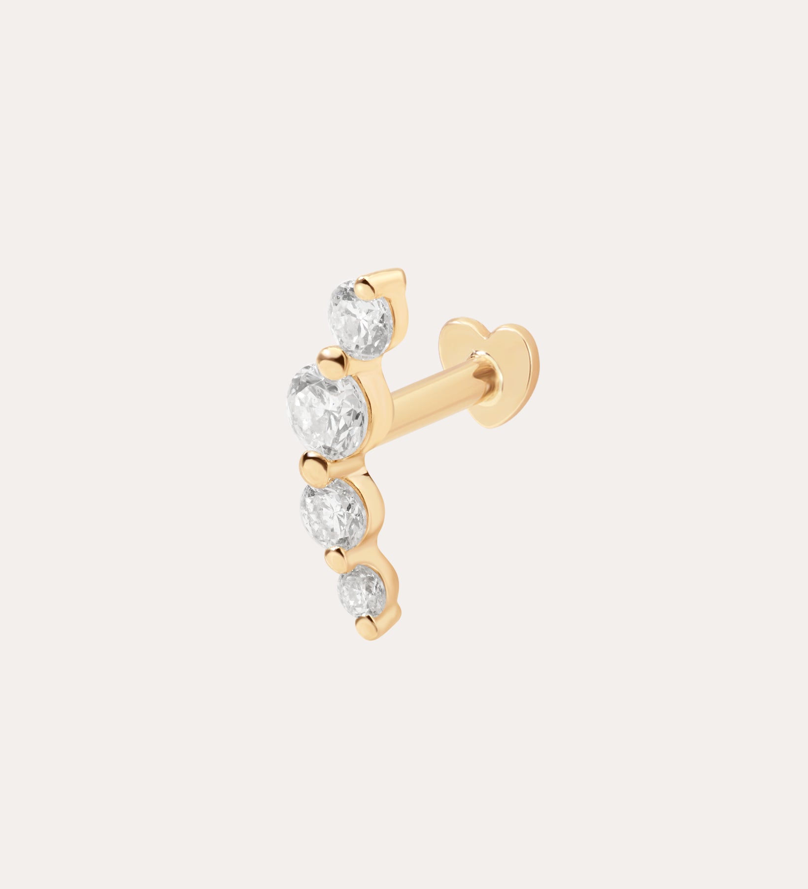 The 14K Solid Yellow Gold Lab-grown Diamond Curved Flat Back Stud features five graduated round lab-grown diamonds in a graceful line, set in 14K yellow gold.