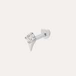 The 14K Solid White Gold Freya Lab-grown Diamond Flat Back Stud features a pointed spike design with a clear round lab-grown diamond, shown against a plain white background.