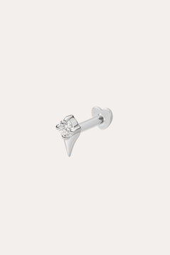 The 14K Solid White Gold Freya Lab-grown Diamond Flat Back Stud features a pointed spike design with a clear round lab-grown diamond, shown against a plain white background.