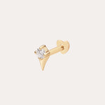 The 14K Solid Yellow Gold Freya Lab-grown Diamond Flat Back Stud features a small, pointed triangular design with a round lab-grown diamond set at the top, shown against a plain light background.