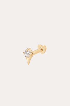 The 14K Solid Yellow Gold Freya Lab-grown Diamond Flat Back Stud features a small, pointed triangular design with a round lab-grown diamond set at the top, shown against a plain light background.