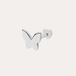 The 14K Solid White Gold Butterfly Flat Back Stud features a minimalist butterfly design in 14K white gold, crafted with a flat back stud and shown against a plain white background.