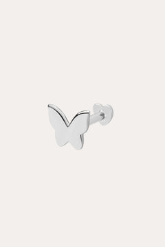 The 14K Solid White Gold Butterfly Flat Back Stud features a minimalist butterfly design in 14K white gold, crafted with a flat back stud and shown against a plain white background.