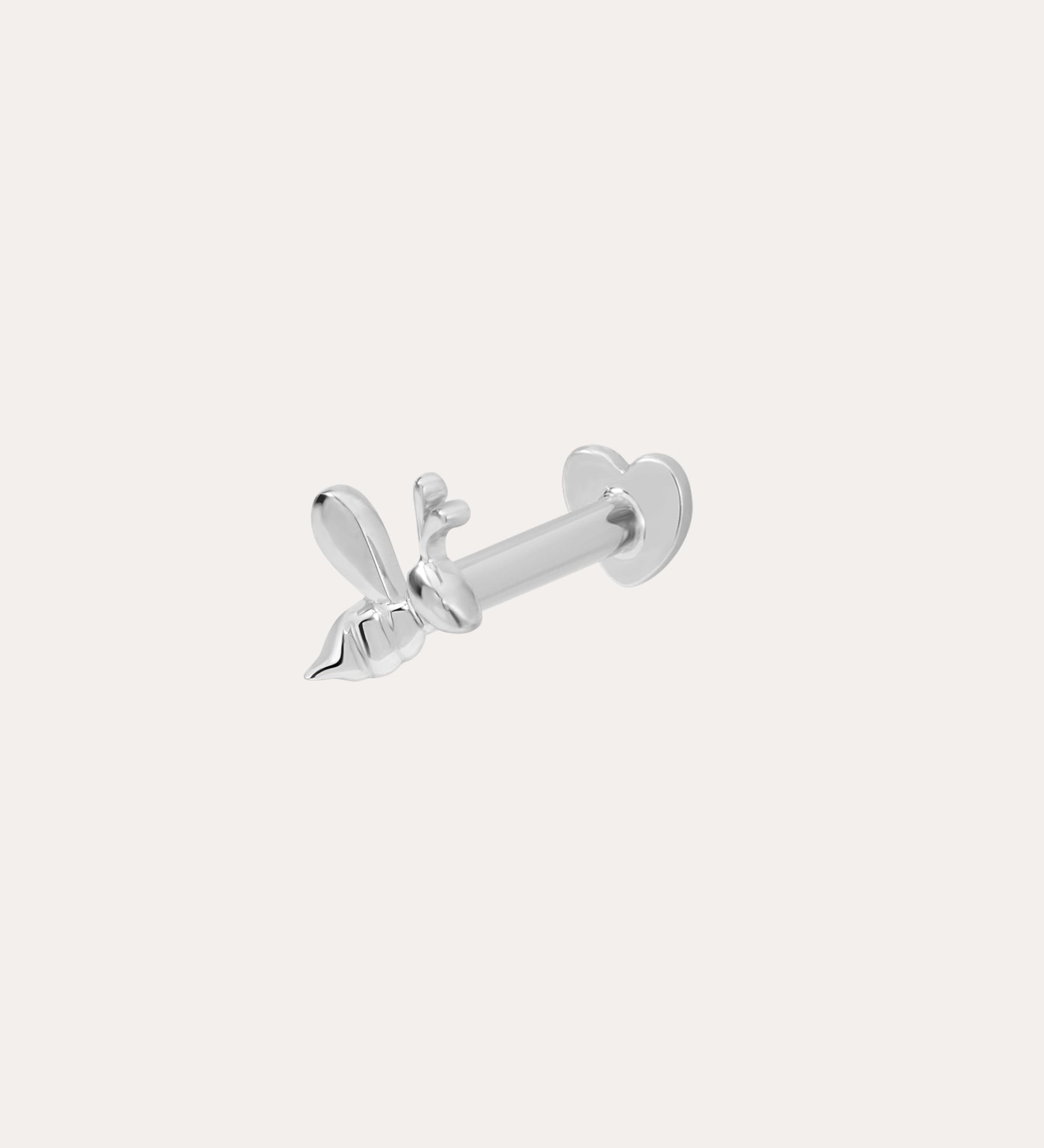 The 14K Solid White Gold Bumble Bee Flat Back Stud (Left) is a small bee-shaped earring in 14K white gold, shown against a plain white background.