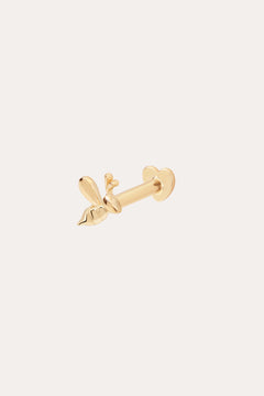 The 14K Solid Yellow Gold Bumble Bee Flat Back Stud (Left) features delicate wings and a textured body in 14K yellow gold, shown on a plain light background—perfect for unique body jewellery.