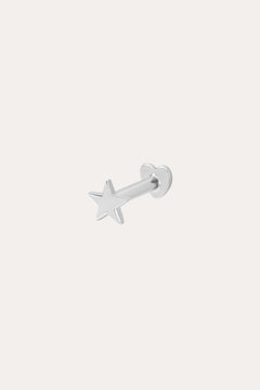 The 14K Solid White Gold Mini Star Flat Back Stud features a five-pointed star front and a smooth circular backing, offering subtle celestial charm to your style against a plain white background.