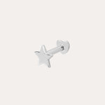 A 14K Solid White Gold Star Flat Back Stud earring featuring a small five-pointed star and simple round backing, perfect for ear stacking. Shown in elegant 14K white gold against a plain white background.