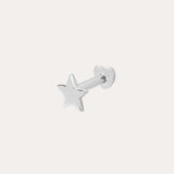 A 14K Solid White Gold Star Flat Back Stud earring featuring a small five-pointed star and simple round backing, perfect for ear stacking. Shown in elegant 14K white gold against a plain white background.