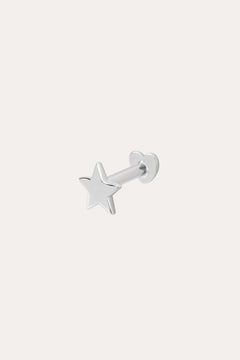 A 14K Solid White Gold Star Flat Back Stud earring featuring a small five-pointed star and simple round backing, perfect for ear stacking. Shown in elegant 14K white gold against a plain white background.
