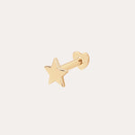 The 14K Solid Yellow Gold Star Flat Back Stud features a five-pointed star design in gleaming 14K yellow gold, making it a striking celestial ear accessory against any plain, light background.