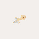 The 14K Solid Yellow Gold Lab-Grown Diamond Trinity Flat Back Stud features three clear round diamonds in a triangle, set in 14K yellow gold and pictured against a plain light background.