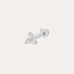 The 14K Solid White Gold Lab-Grown Diamond Trinity Flat Back Stud features three small clear lab-grown diamond studs in a triangular cluster, displayed against a plain white background.