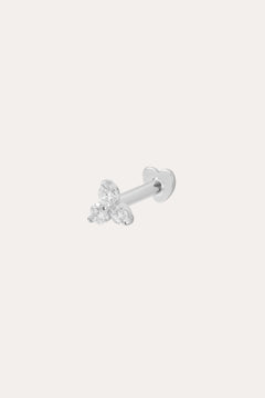 The 14K Solid White Gold Lab-Grown Diamond Trinity Flat Back Stud features three small clear lab-grown diamond studs in a triangular cluster, displayed against a plain white background.